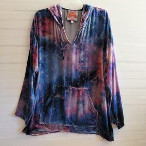 Johnny Was Womens Nova Velour Hoodie Size M Relaxed Pockets Silk Blend Tie Dye